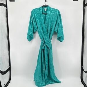 Apostrophe Turquoise Satin Long Robe With Tie Waist Size M